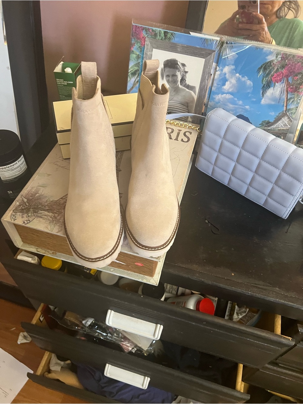 Dolce Vita Women's Beige Suede Chelsea Ankle Boots